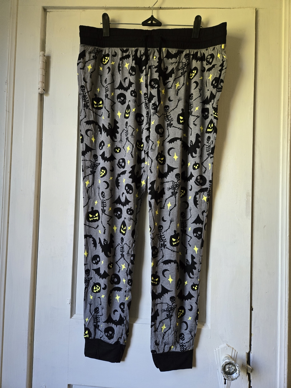 Little Sleepies Gray Wommen's Halloween Joggers with Black & Yellow